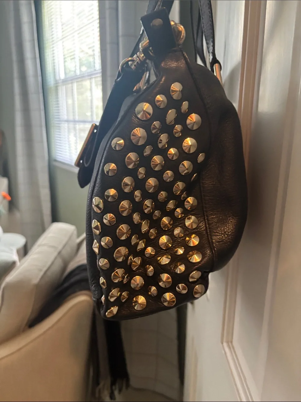 Juicy Couture Black Leather Shoulder Bag with Gold Studs - Picture 2 of 5